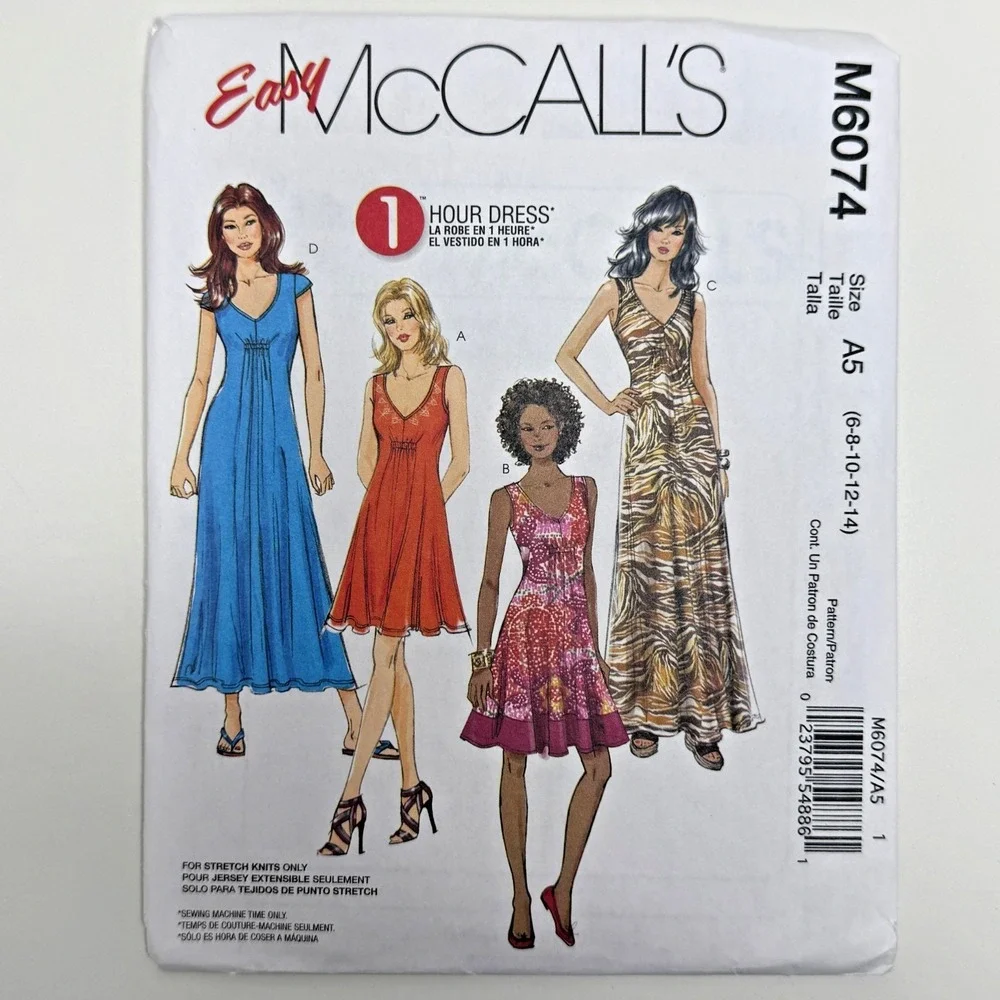 McCALLS 6074 Uncut Sewing Pattern A5 6-14 Pullover Dress Stretch Knits‎ 2010